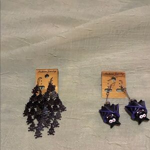 Black and Purple bat & skeleton Halloween Earrings